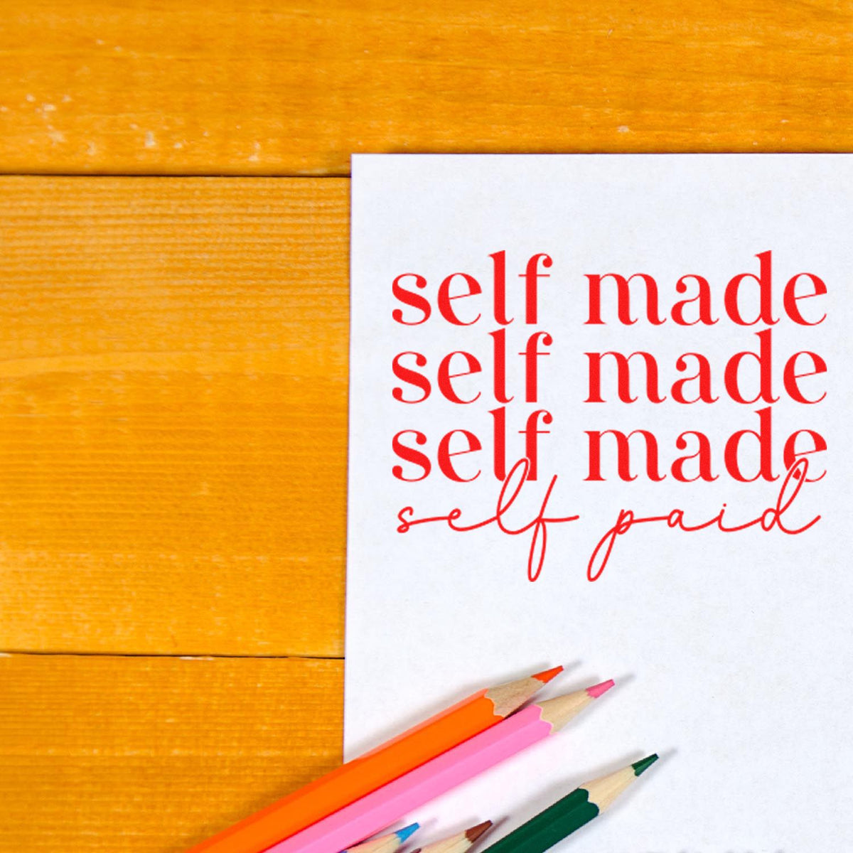 Self made self paid rubber stamp impression on paper, styled for handmade stationery and creative branding.