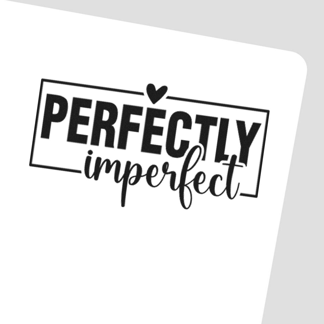 Perfectly Imperfect custom rubber stamp design with bold script lettering and heart accent for handmade crafts and packaging.