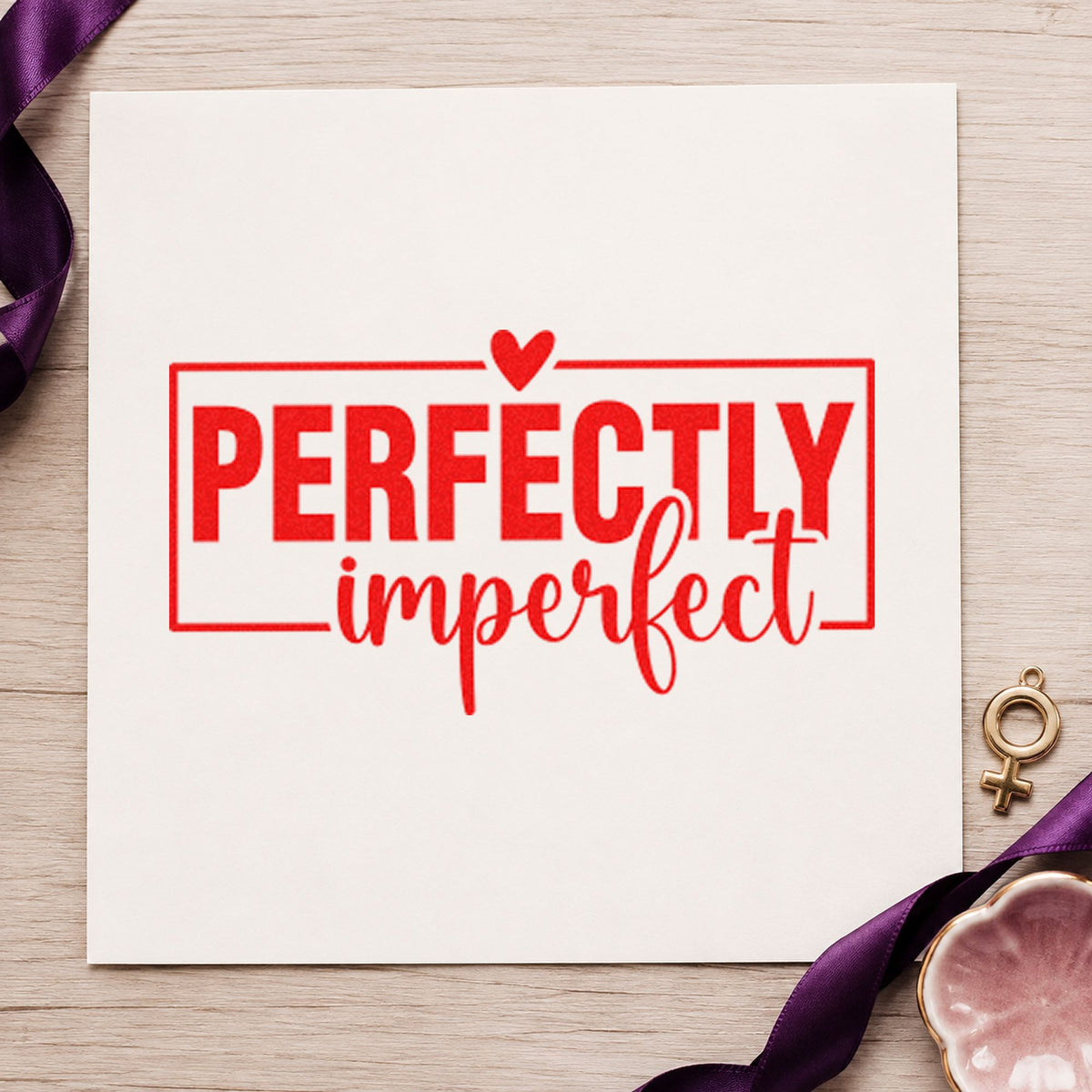 Perfectly Imperfect Heart Frame craft stamp imprint in red ink on a handmade project, one idea being color note cards.