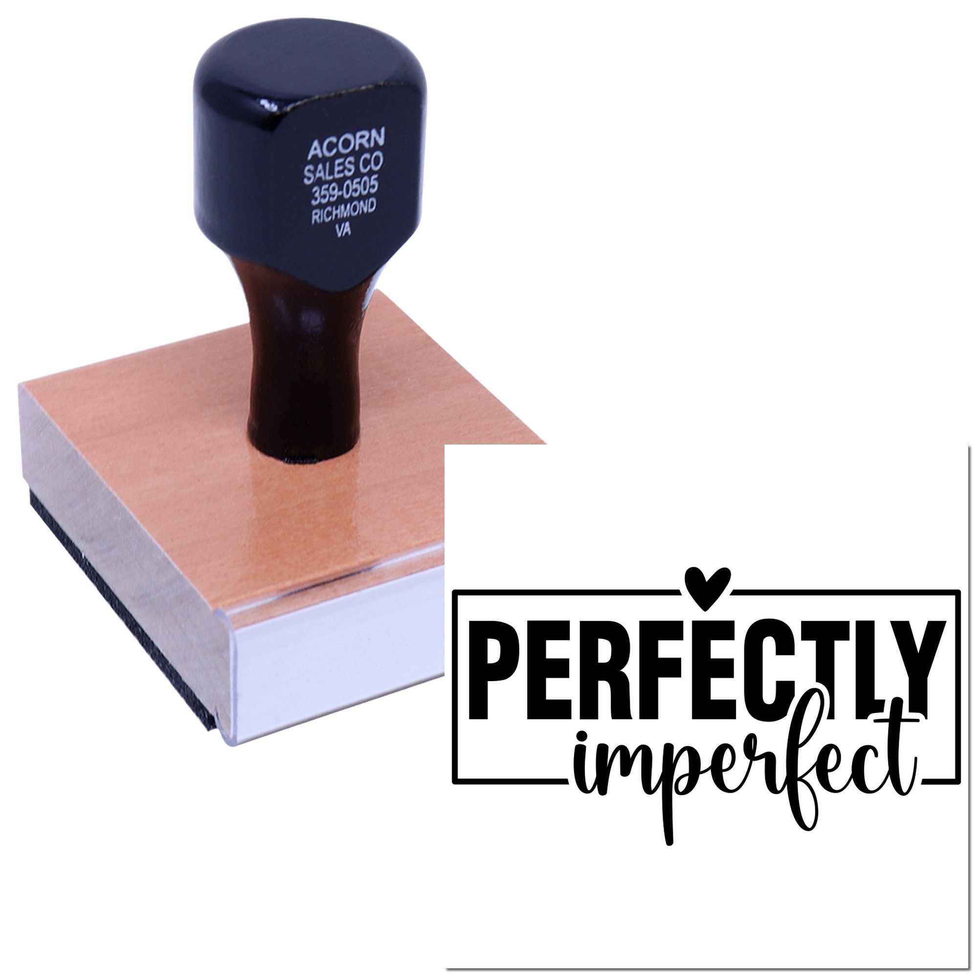 Rubber stamp with Perfectly Imperfect design for handmade branding, packaging, and craft projects.