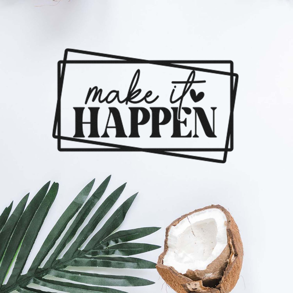 Make it happen rubber stamp design mockup with framed typography, ideal for motivational branding and handmade packaging.