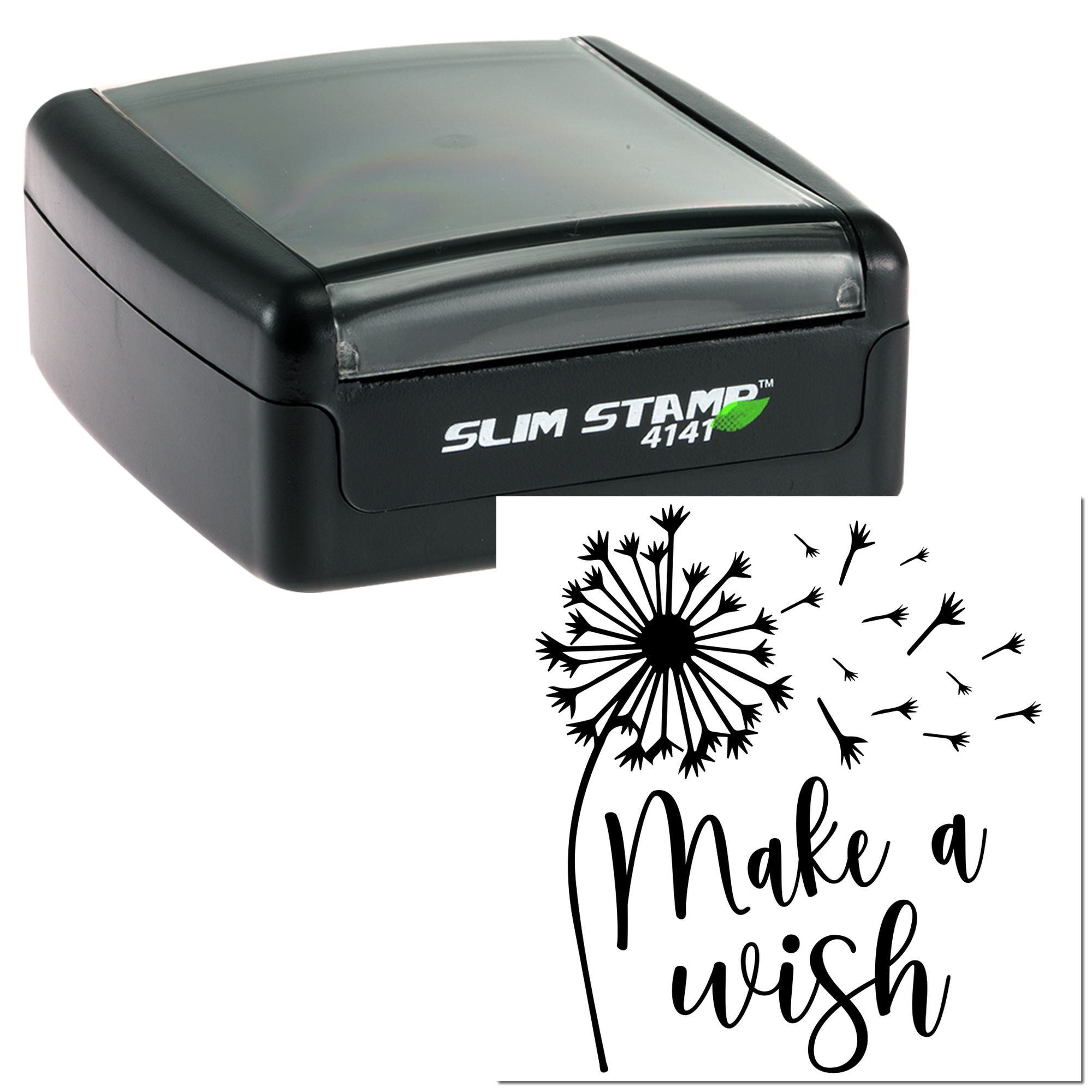Slim Stamp 4141 self-inking rubber stamp with dandelion Make a Wish design for cards, crafts, and handmade stationery.