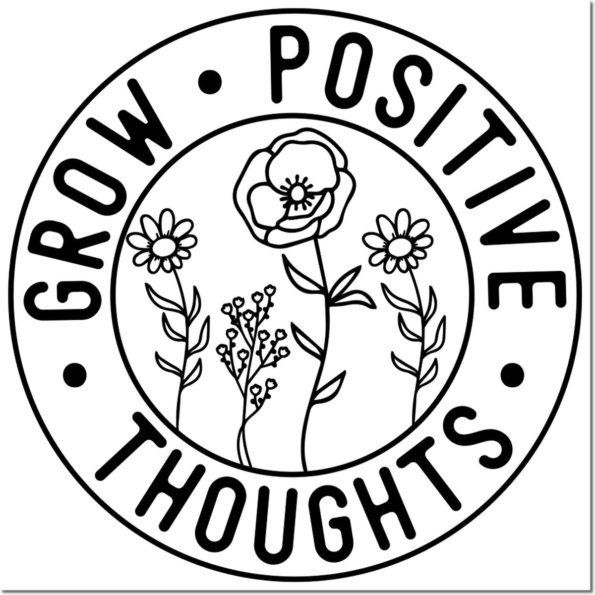 Grow Positively Enough floral rubber stamp logo for eco-friendly branding, packaging, and stationery.