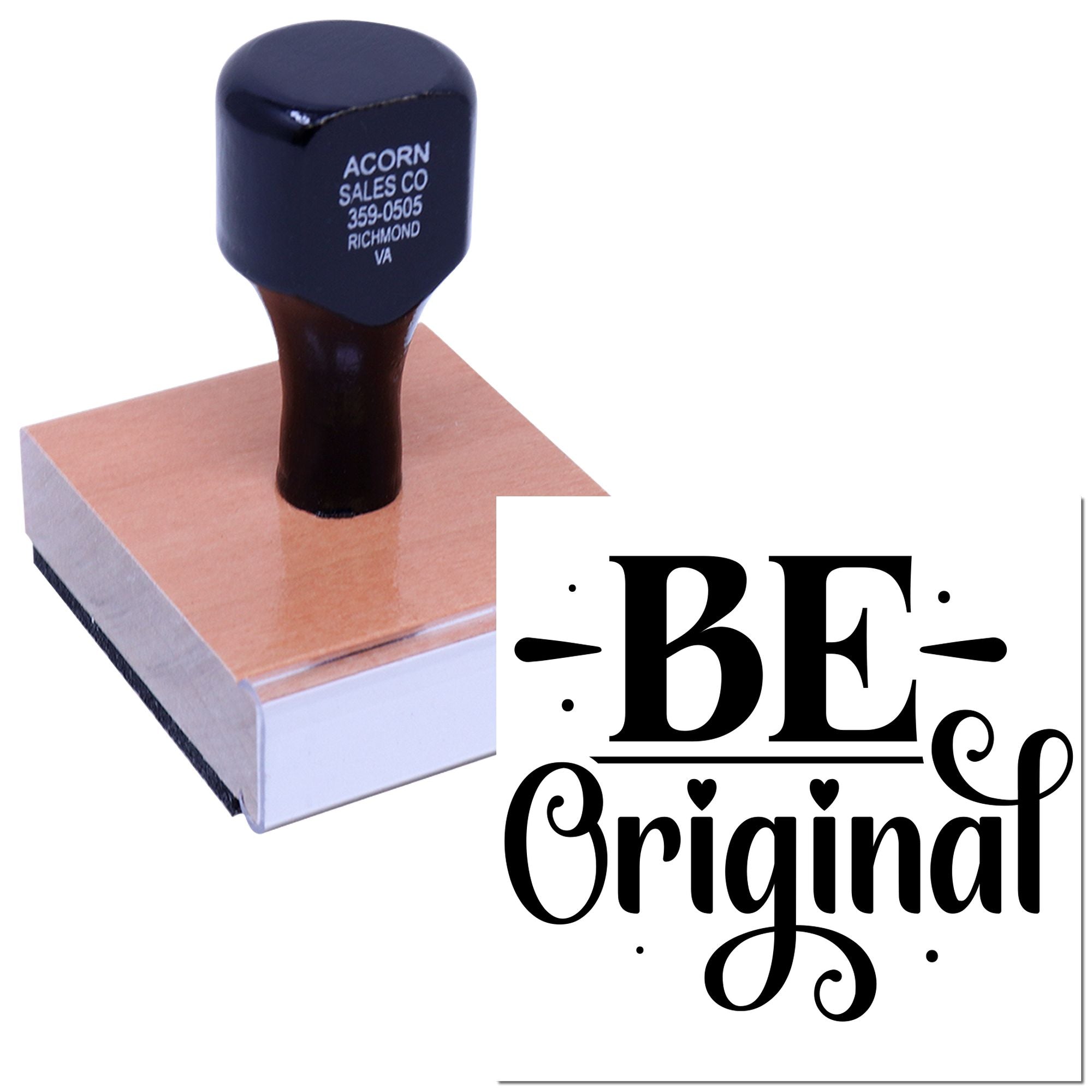 Custom rubber stamp with Be Original design for branding, packaging, and creative business use.