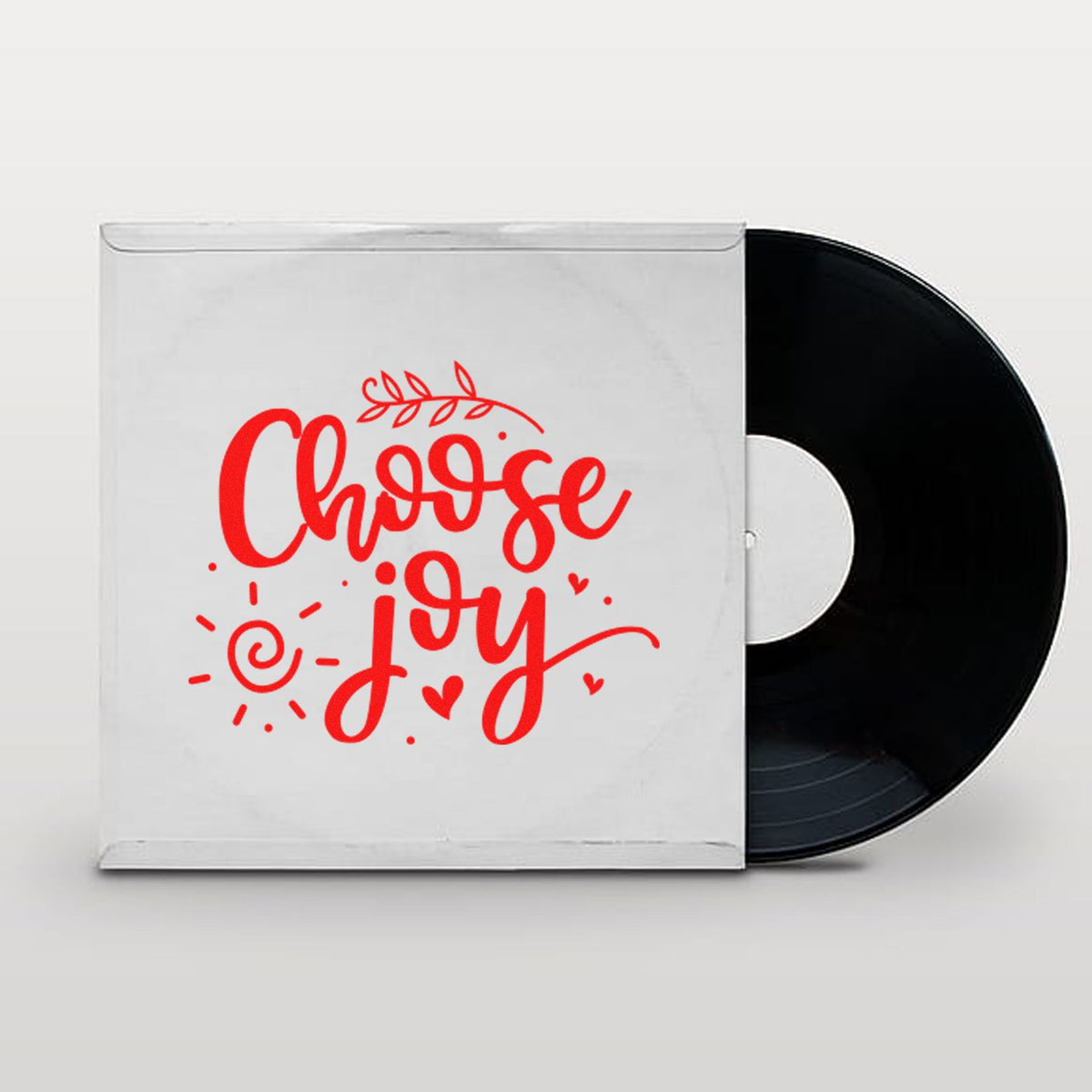 Choose Joy rubber stamp design in red script with hearts, ideal for DIY crafts, packaging, and handmade cards.