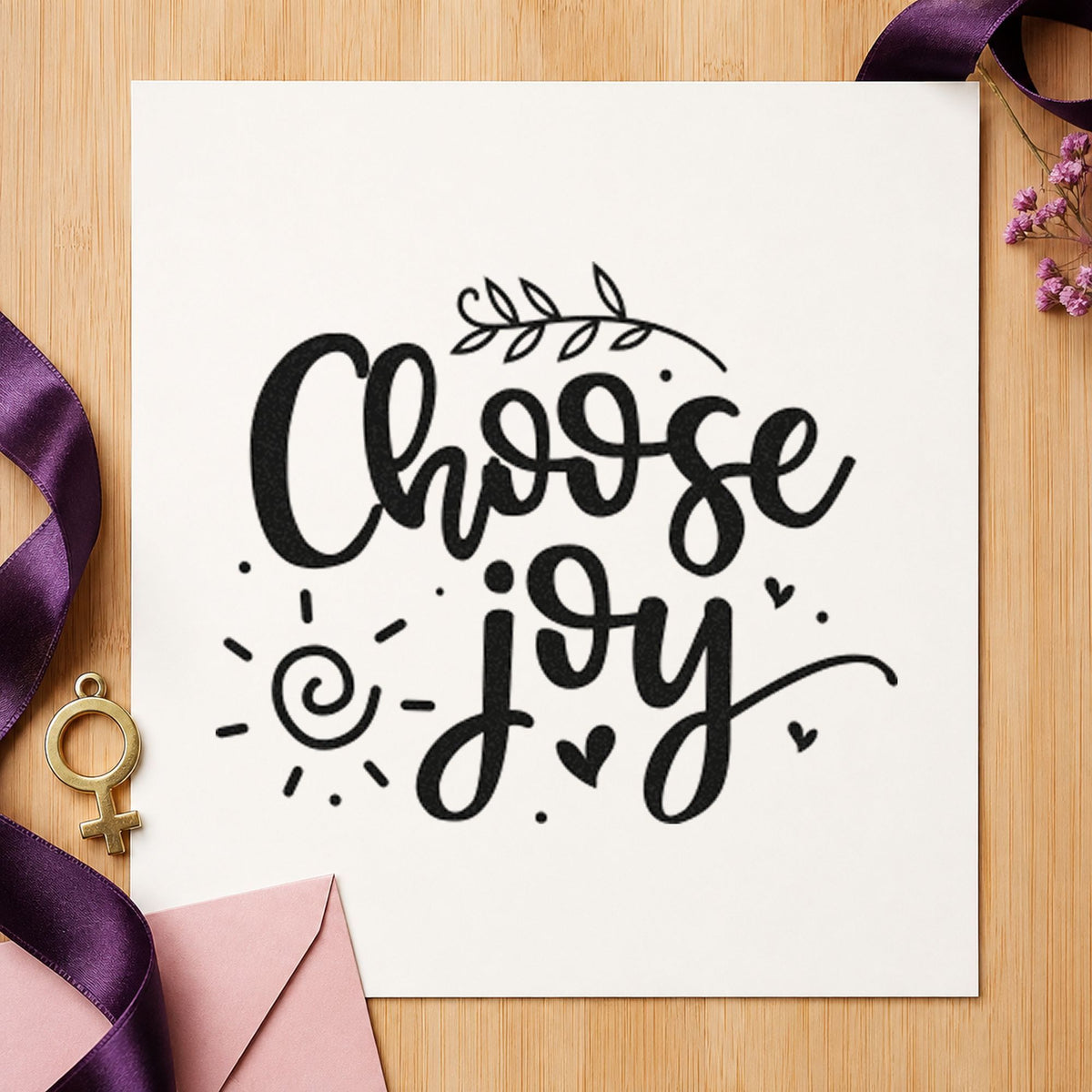 Choose Joy Leafy Script Wood Handle Stamp in use 4