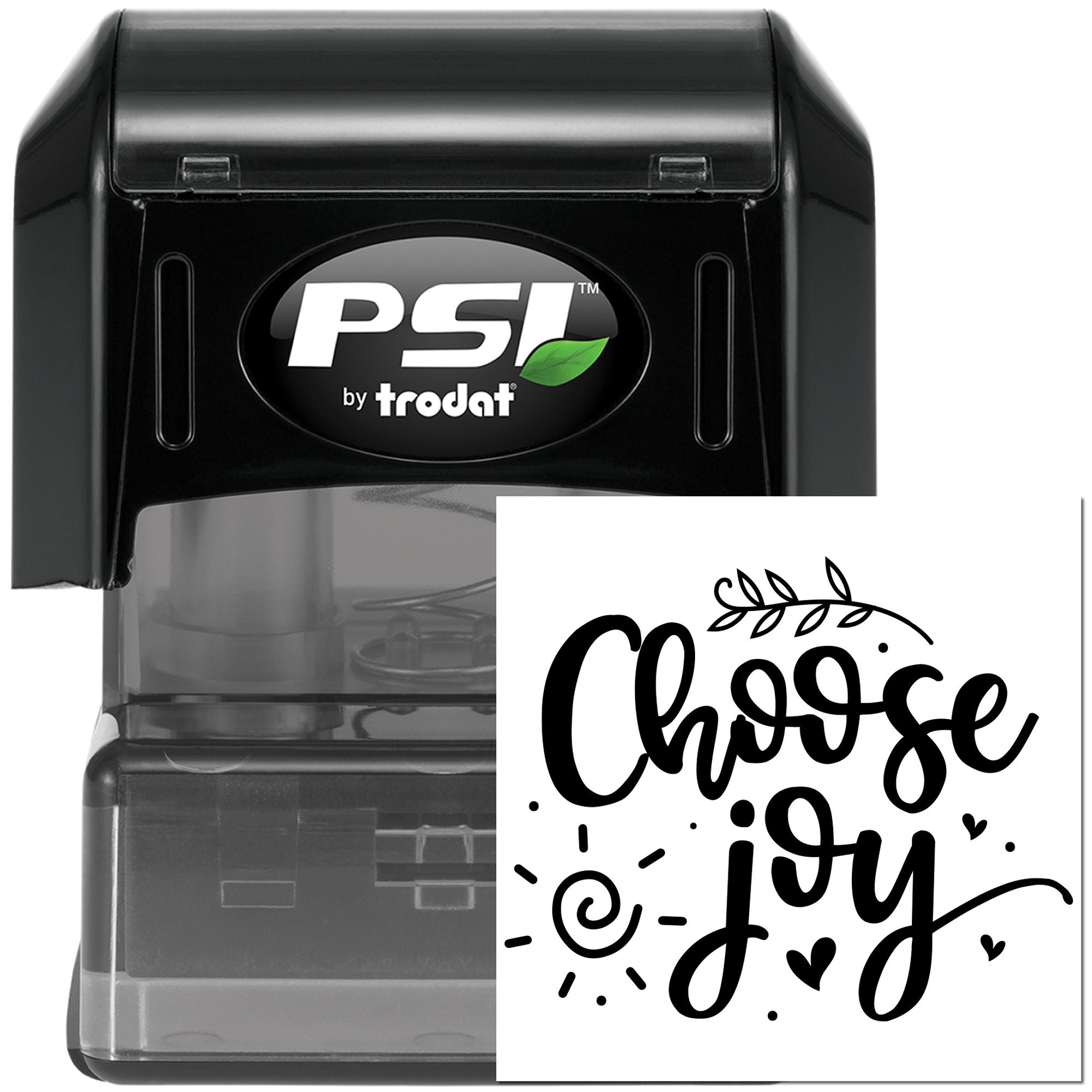 PSI by Trodat self-inking rubber stamp with custom Choose Joy design for crafts, stationery, and branding.