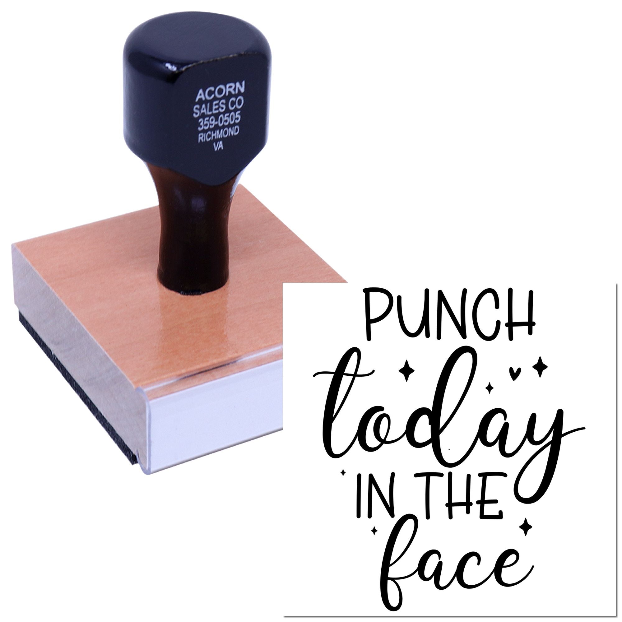 Custom rubber stamp featuring Punch Today in the Face phrase for funny card making, journaling, and crafts.