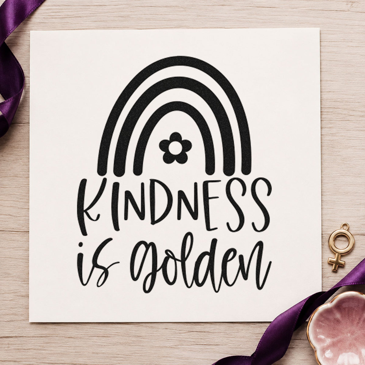 Kindness Golden Flower Rainbow PSI Pre-Inked Stamp in use 3