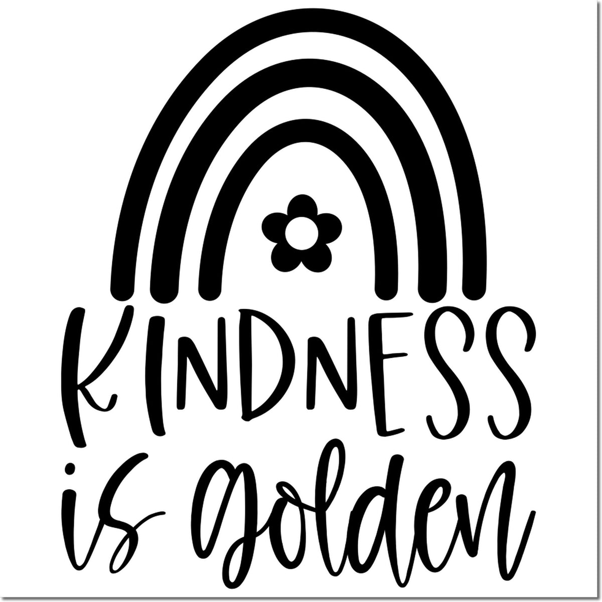 Kindness is Golden rubber stamp design with rainbow and flower for uplifting cards, planners, and handmade crafts.