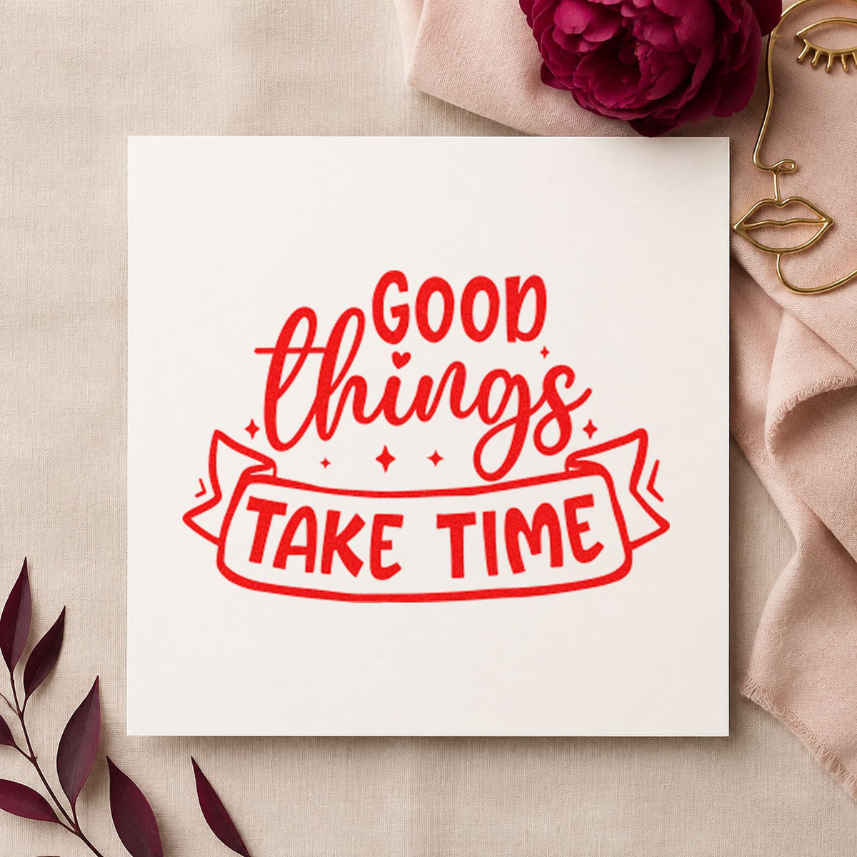 Good Things Take Time Sparkle Accents PSI Pre-Inked Stamp in use 8