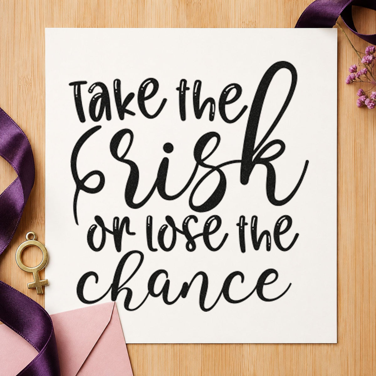 Take Risk Lose Chance rubber stamp printed in black ink, ready for menu plan sheet and similar paper crafts.