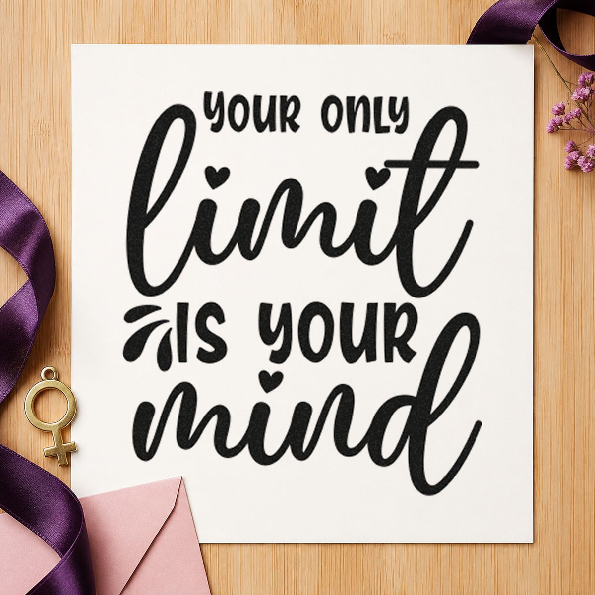 Your Only Limit Mind craft stamp in black ink on cardstock, an easy option for event album page.