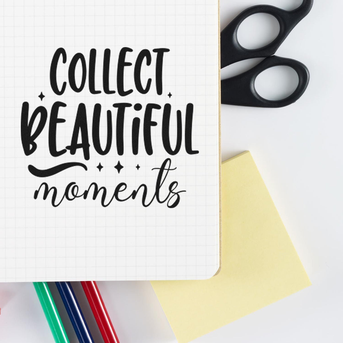 Collect Beautiful Moments rubber stamp design for journaling, scrapbooking, and memory keeping crafts.