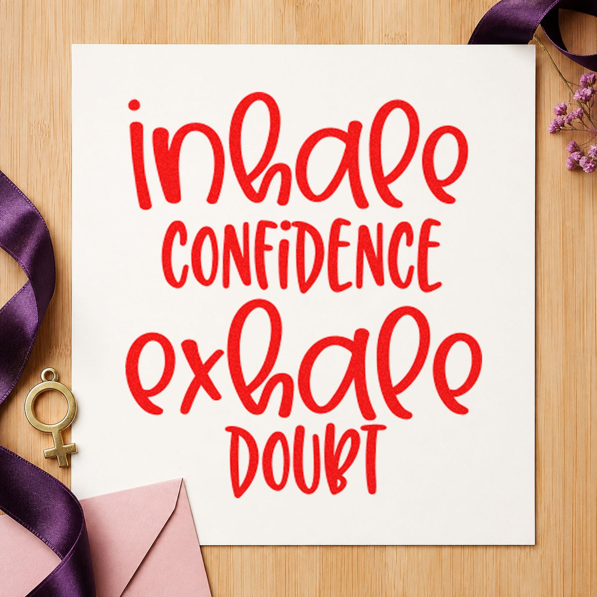 Inhale Confidence Exhale Doubt Stamp – Wood Handle in use 8