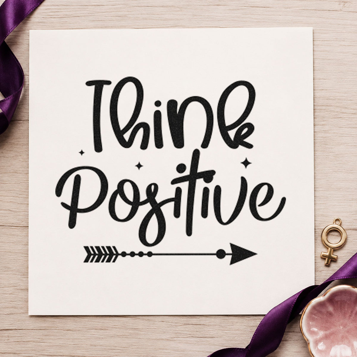 Think Positive Arrow Script Pre-Inked Stamp – PSI in use 3