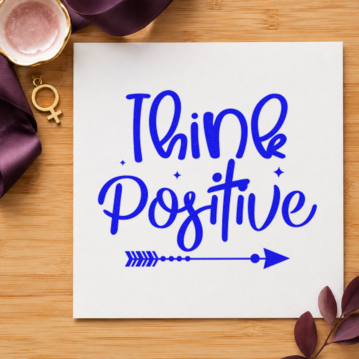 Think Positive Arrow Script Rubber Stamp – Wood Handle in use 5