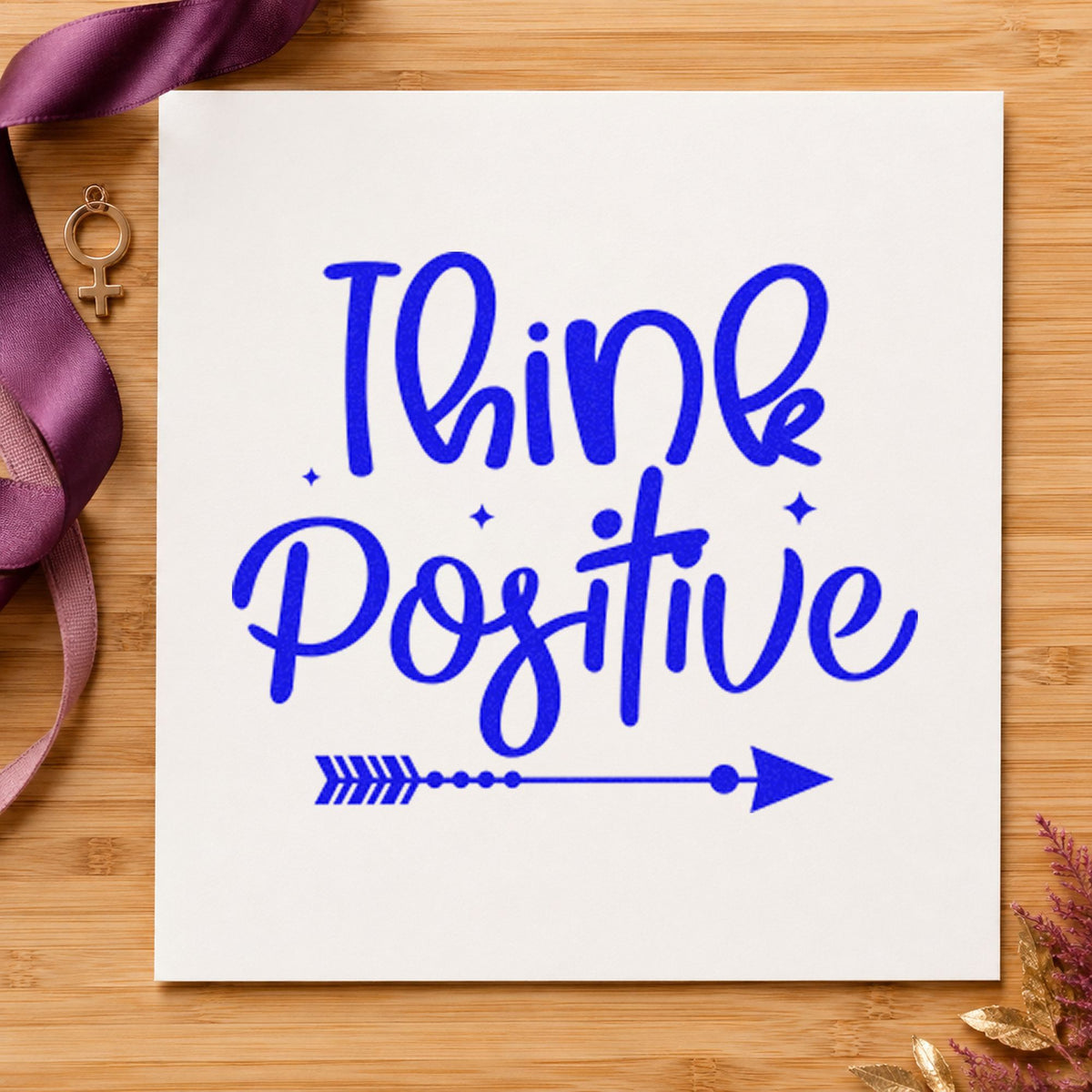 Think Positive Arrow Script Rubber Stamp – Wood Handle in use 6