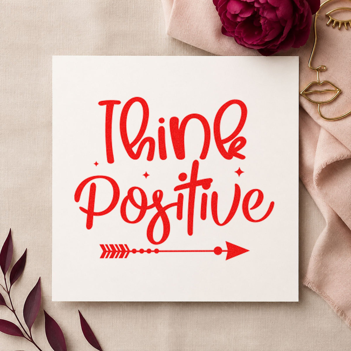 Think Positive Arrow Script Rubber Stamp – Wood Handle in use 7