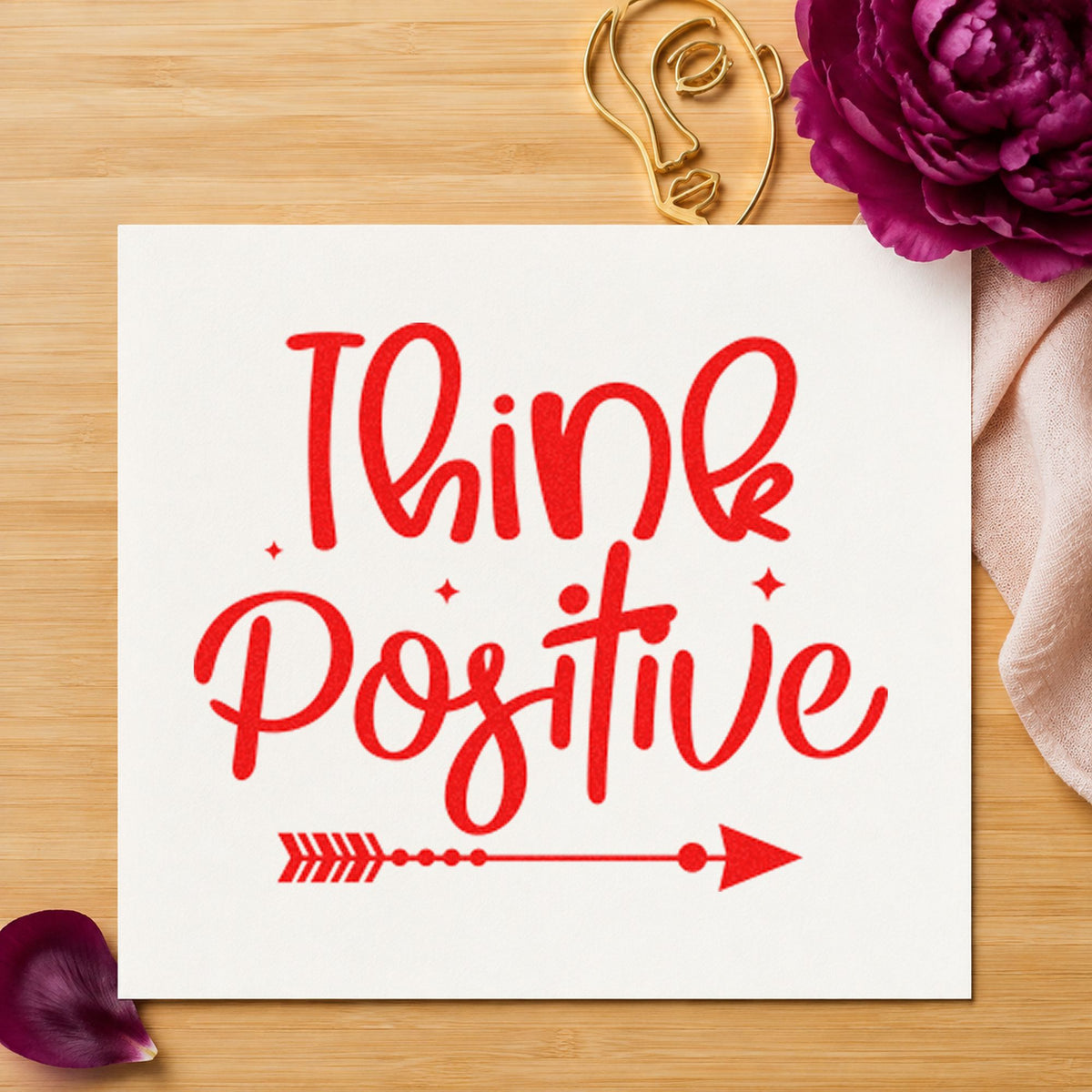 Think Positive Arrow Script Rubber Stamp – Wood Handle in use 8