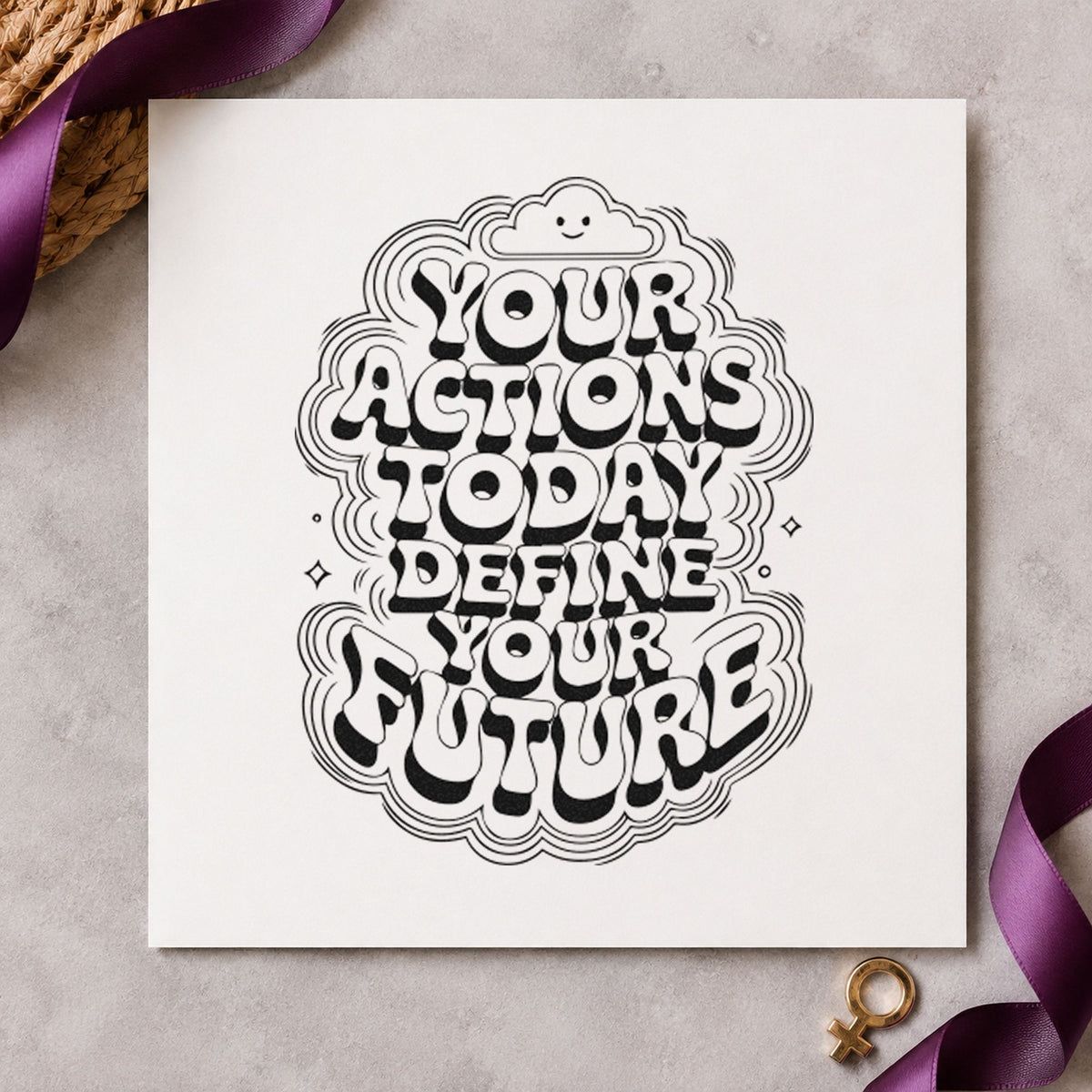 Actions Today Define Future craft stamp in black ink on cardstock, an easy option for career day album page.