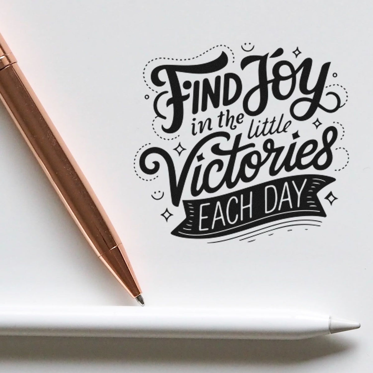 Rubber stamp with motivational quote, Find joy in the little victories each day, for journaling, planners, and card making.