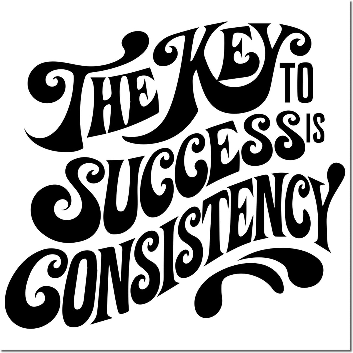 Inspirational rubber stamp design reading The key to success is consistency in bold retro lettering.