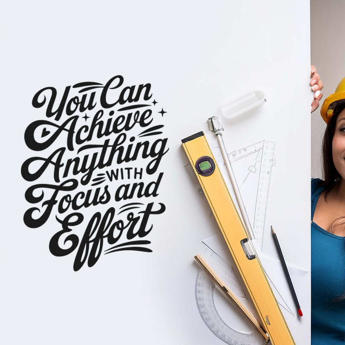 Motivational rubber stamp design with quote You Can Achieve Anything With Focus and Effort for crafting and DIY projects.