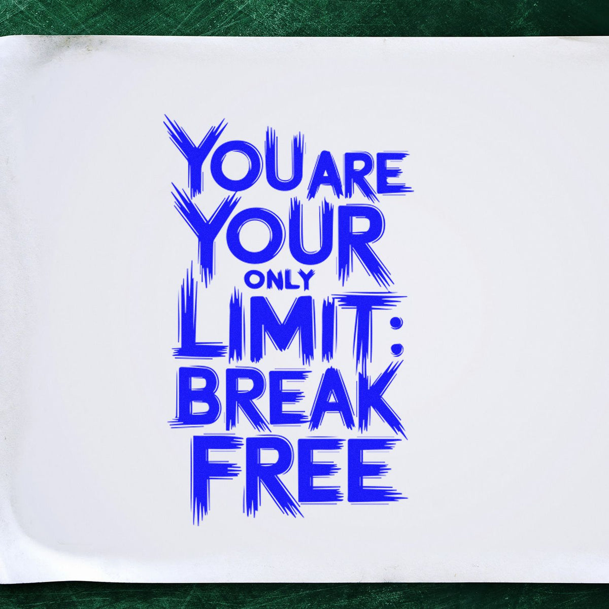 Blue motivational custom rubber stamp impression reading You Are Your Only Limit: Break Free on white paper