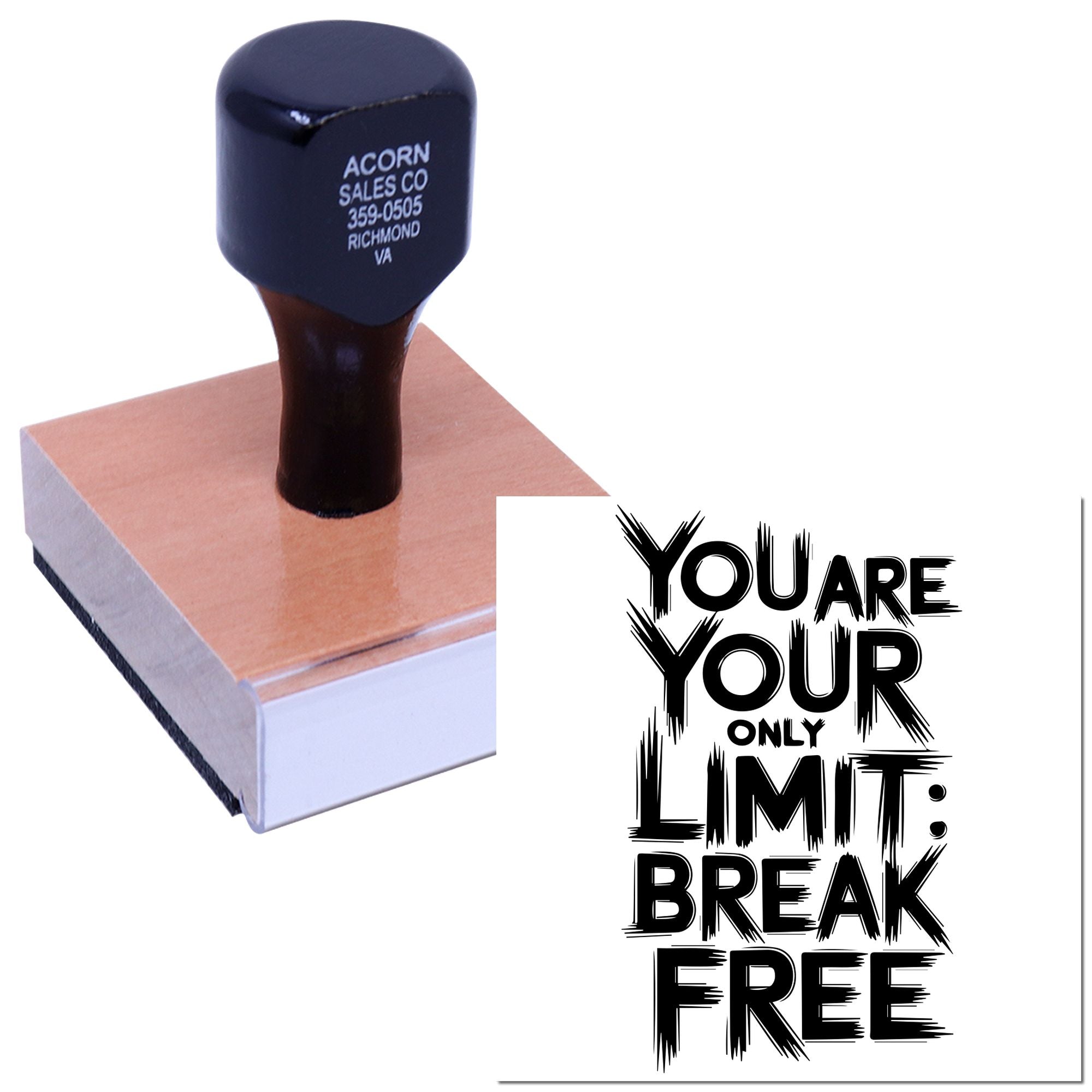Custom rubber stamp with motivational quote design reading You are your only limit: break free for personal or business use.