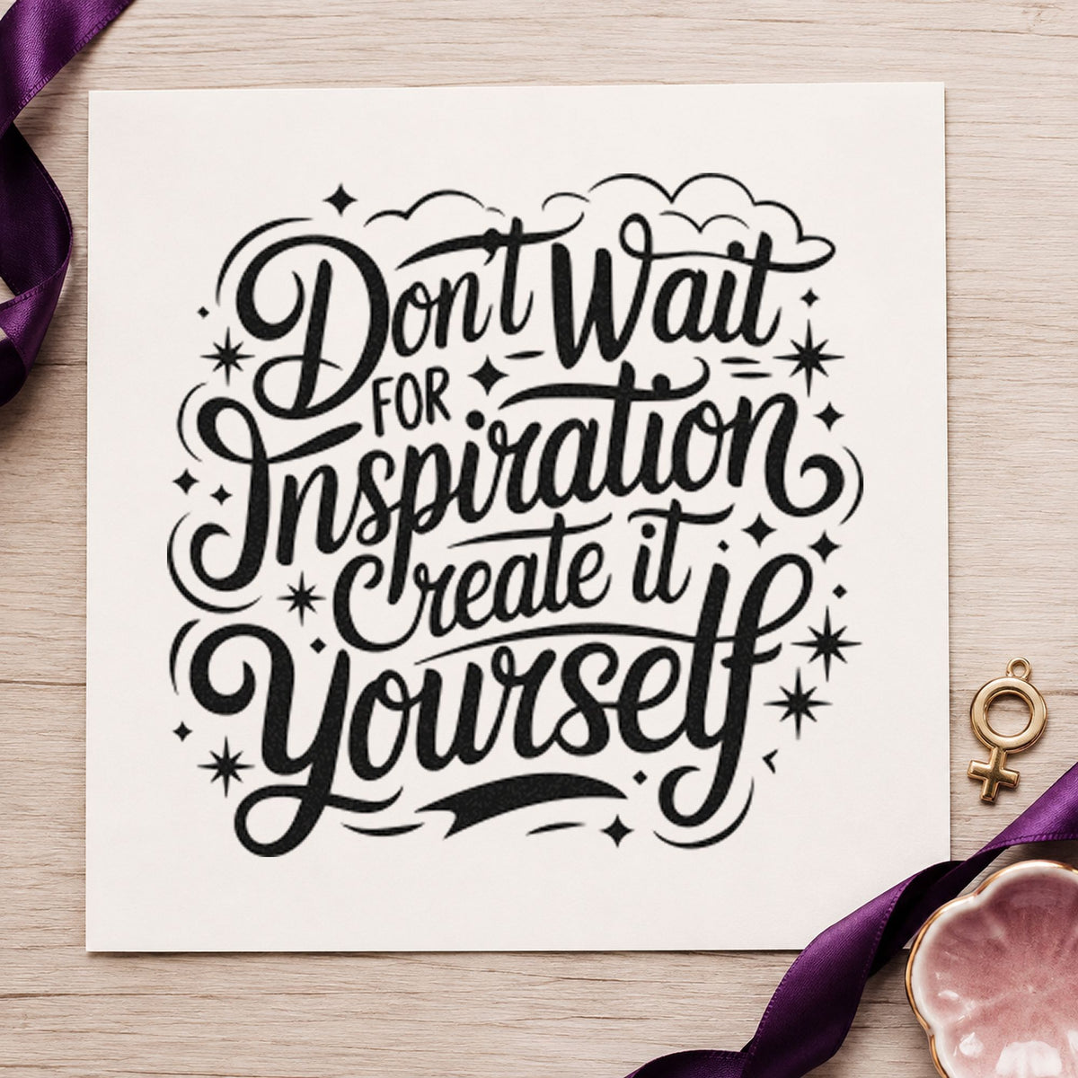 Create Inspiration Yourself Quote craft stamp in black ink on cardstock, an easy option for song album page.