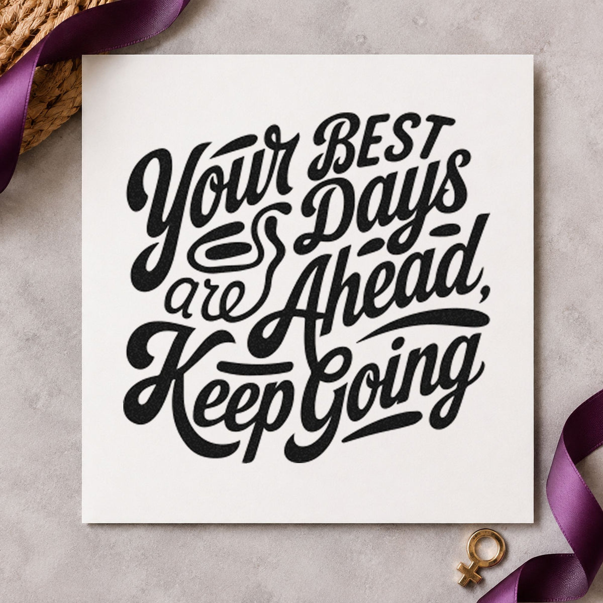 Best Days Keep Going rubber stamp printed in black ink, ready for sweeping flourish cards and similar paper crafts.