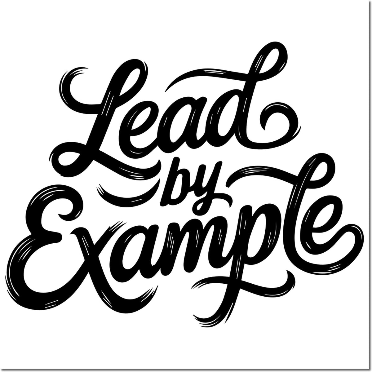 Lead by Example script rubber stamp design for inspirational crafts, planners, business packaging, and DIY projects.
