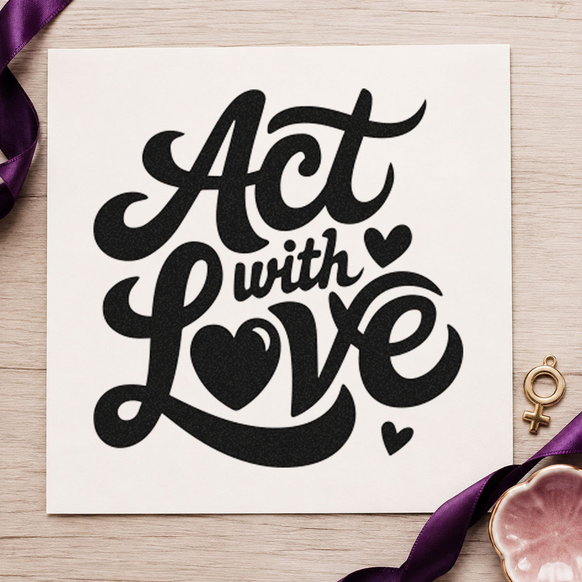 Act With Love Hearts rubber stamp printed in black ink, ready for meal signup sheet and similar paper crafts.