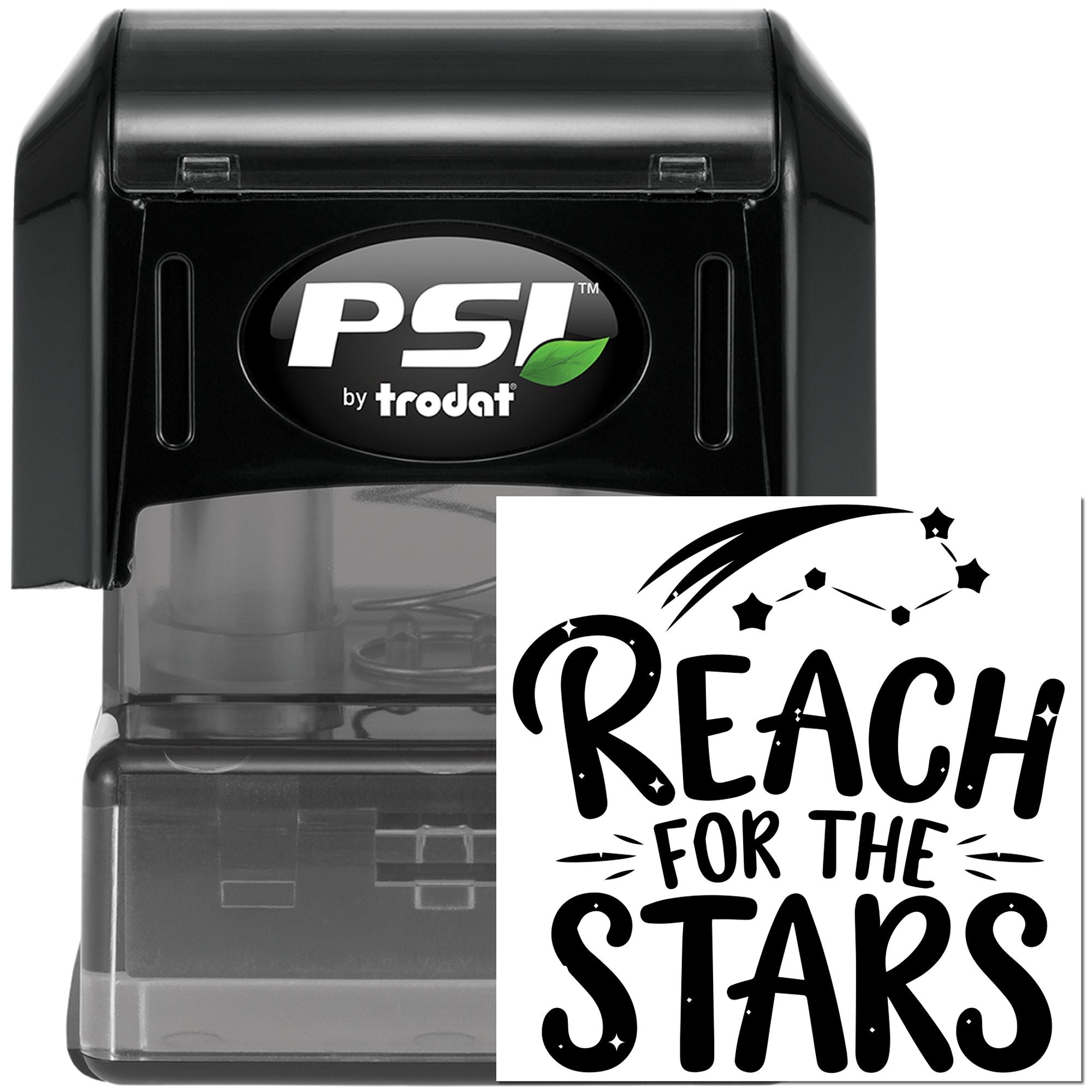 PSI by Trodat self-inking rubber stamp with Reach for the Stars motivational imprint