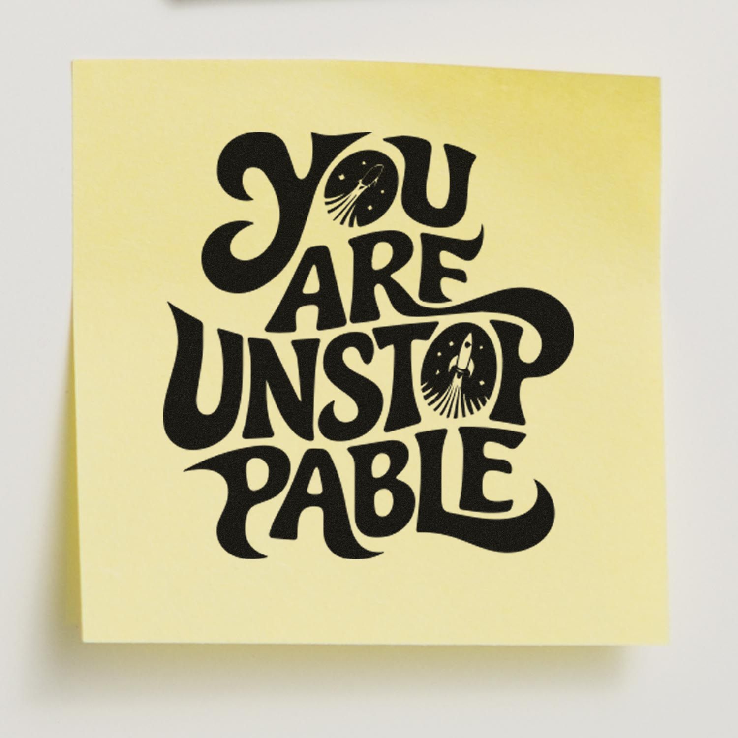 Inspirational rubber stamp design reading You Are Unstoppable with rocket icons for motivational stationery and crafts.