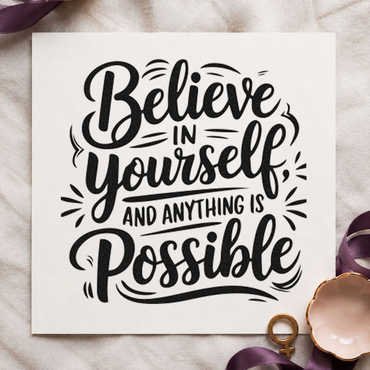 Believe Yourself Anything Possible craft stamp in black ink on cardstock, an easy option for skate learn album page.