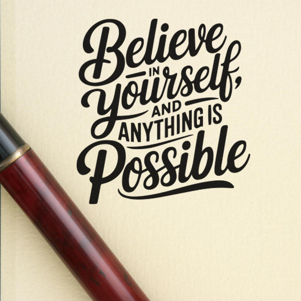 Inspirational rubber stamp reading Believe in yourself, and anything is possible for motivational crafting projects.