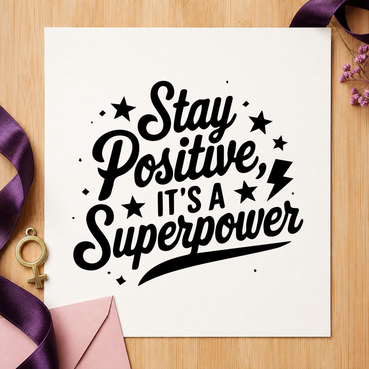 Stay Positive Superpower Stars Slim Pre-Inked Stamp in use 4