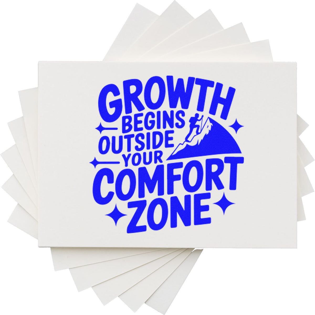Growth Begins Outside Your Comfort Zone rubber stamp, motivational mountain quote for planners, packaging, and crafts.