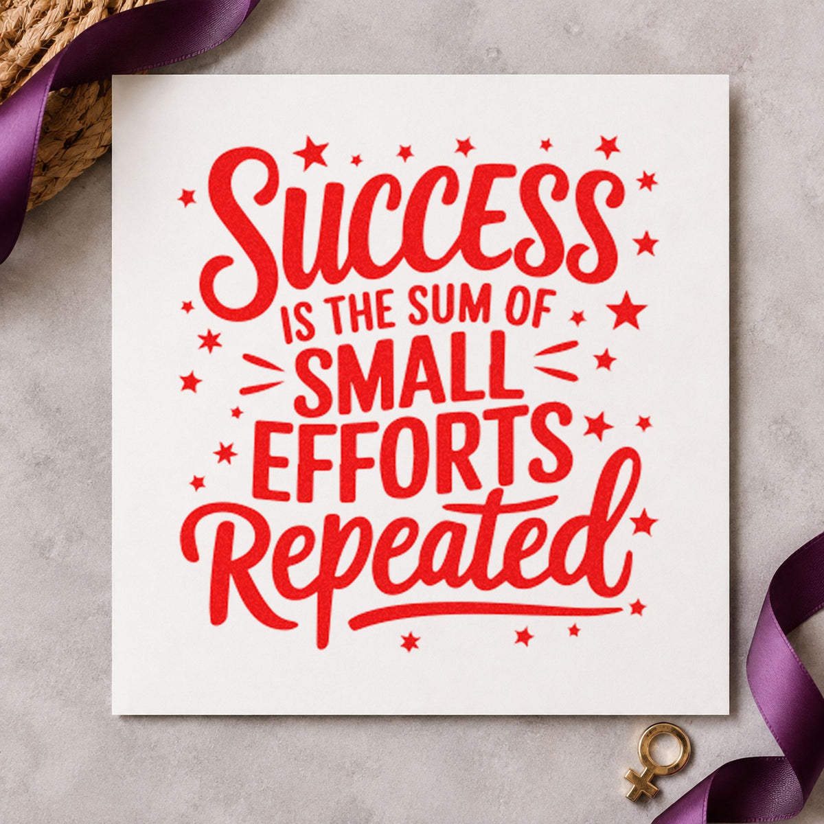 Success Small Efforts Repeated rubber stamp shown in red ink, stamped for projects such as bin cable labels.