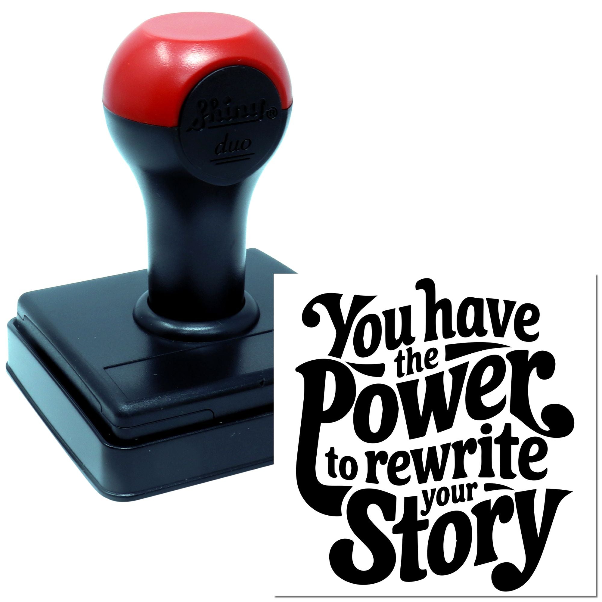Self-inking rubber stamp with custom motivational quote, You have the power to rewrite your story, for crafting or office use.