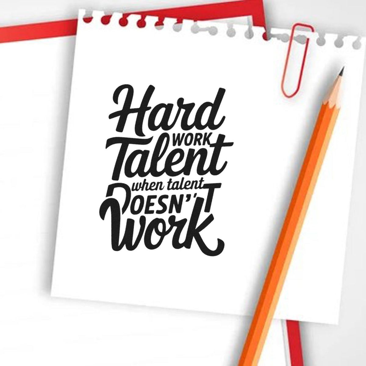 Motivational rubber stamp design with quote Hard work beats talent when talent doesnt work for crafting and school projects.