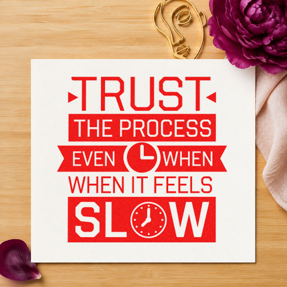 Trust Process Slow Clocks Ribbon Lettering PSI Pre-Inked Stamp in use 7