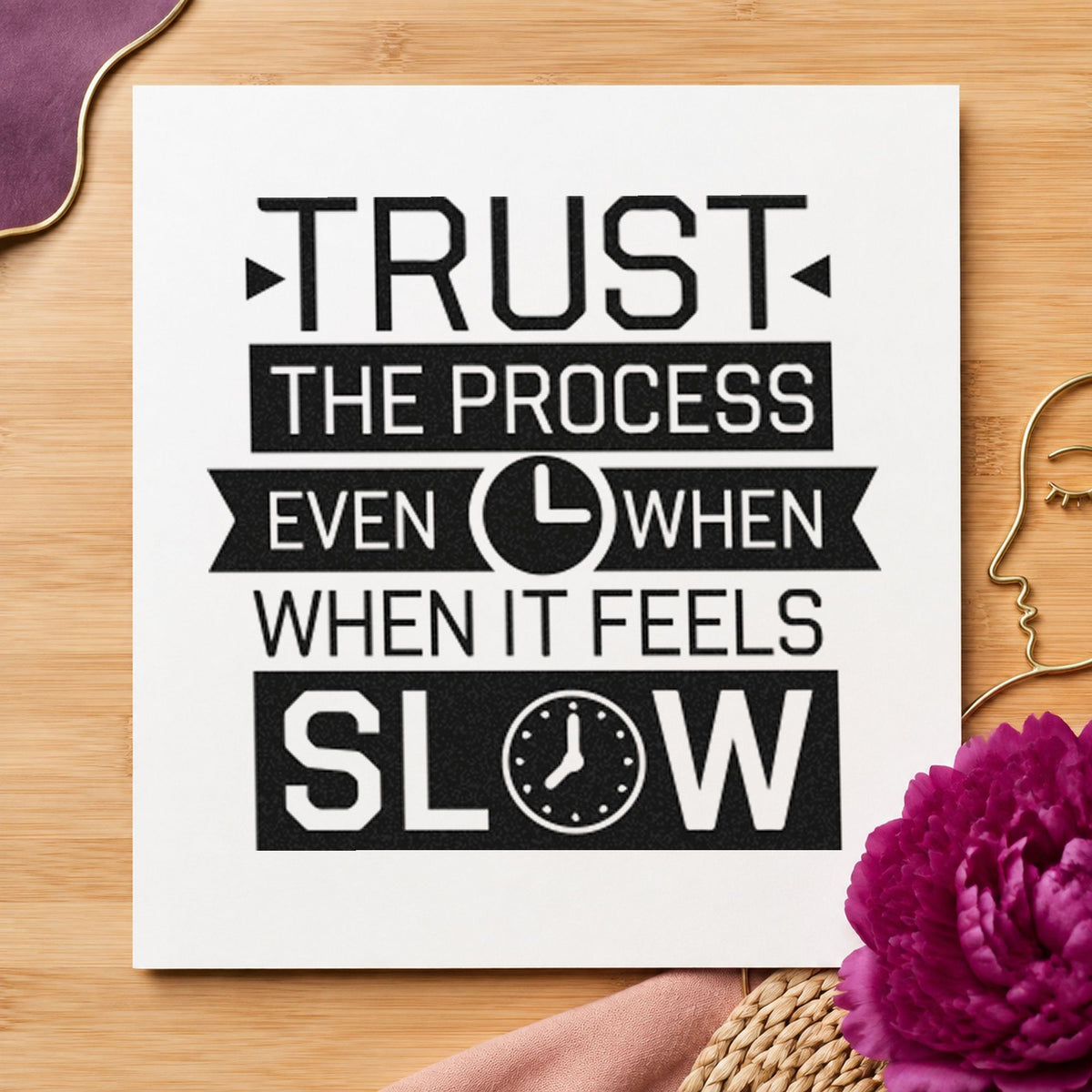 Trust Process Slow Clocks Ribbon Lettering PSI Pre-Inked Stamp in use 9
