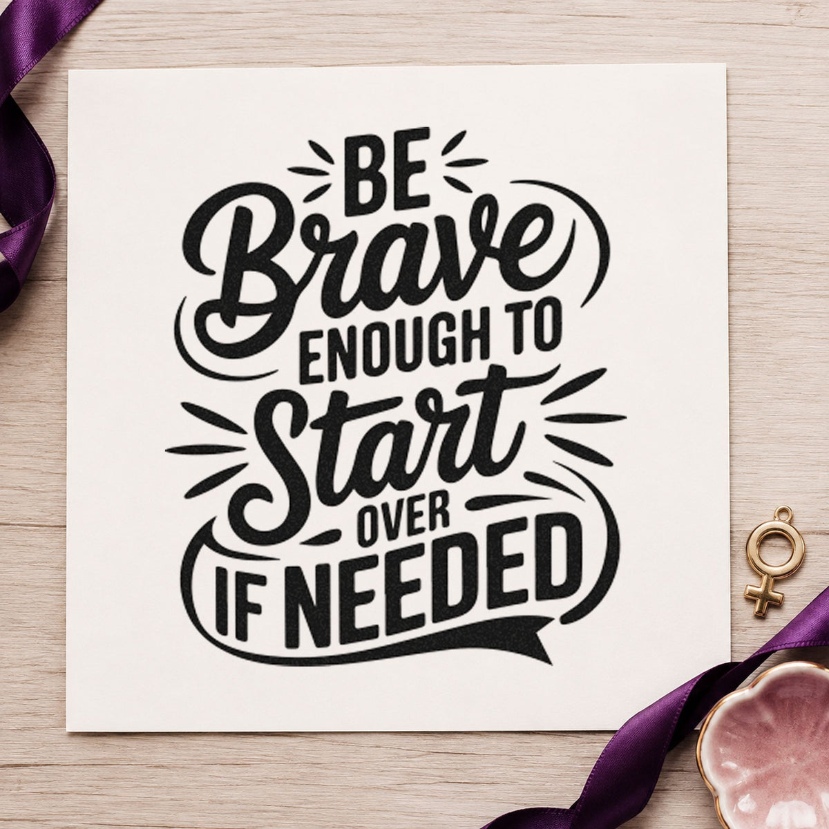 Be Brave Start Over rubber stamp printed in black ink, ready for fit out task sheet and similar paper crafts.