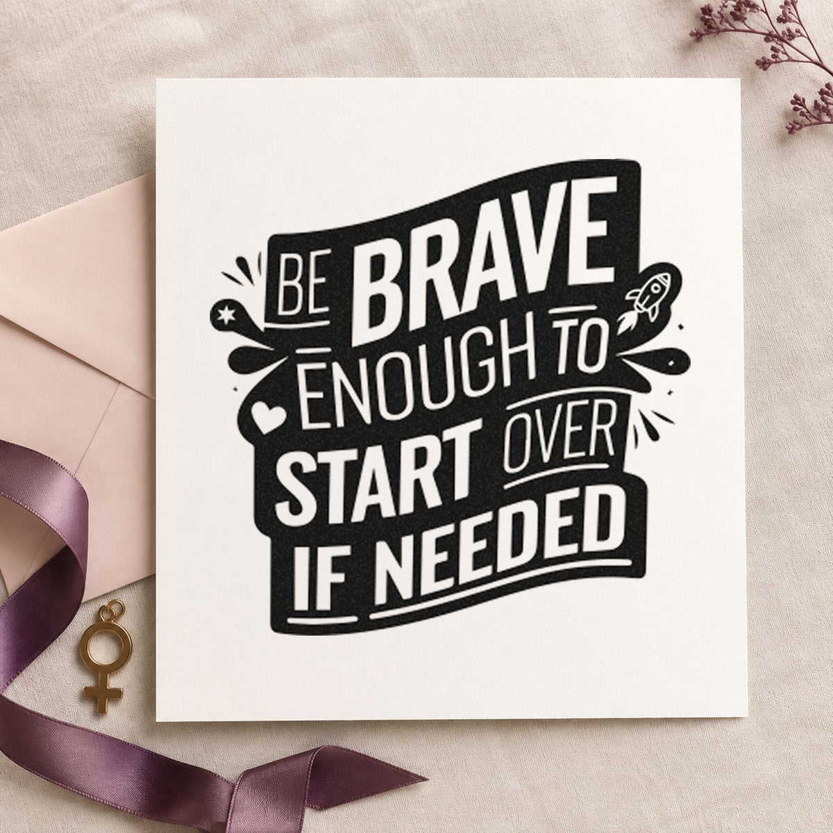 Brave Start Over Banner craft stamp in black ink on cardstock, an easy option for new major album page.