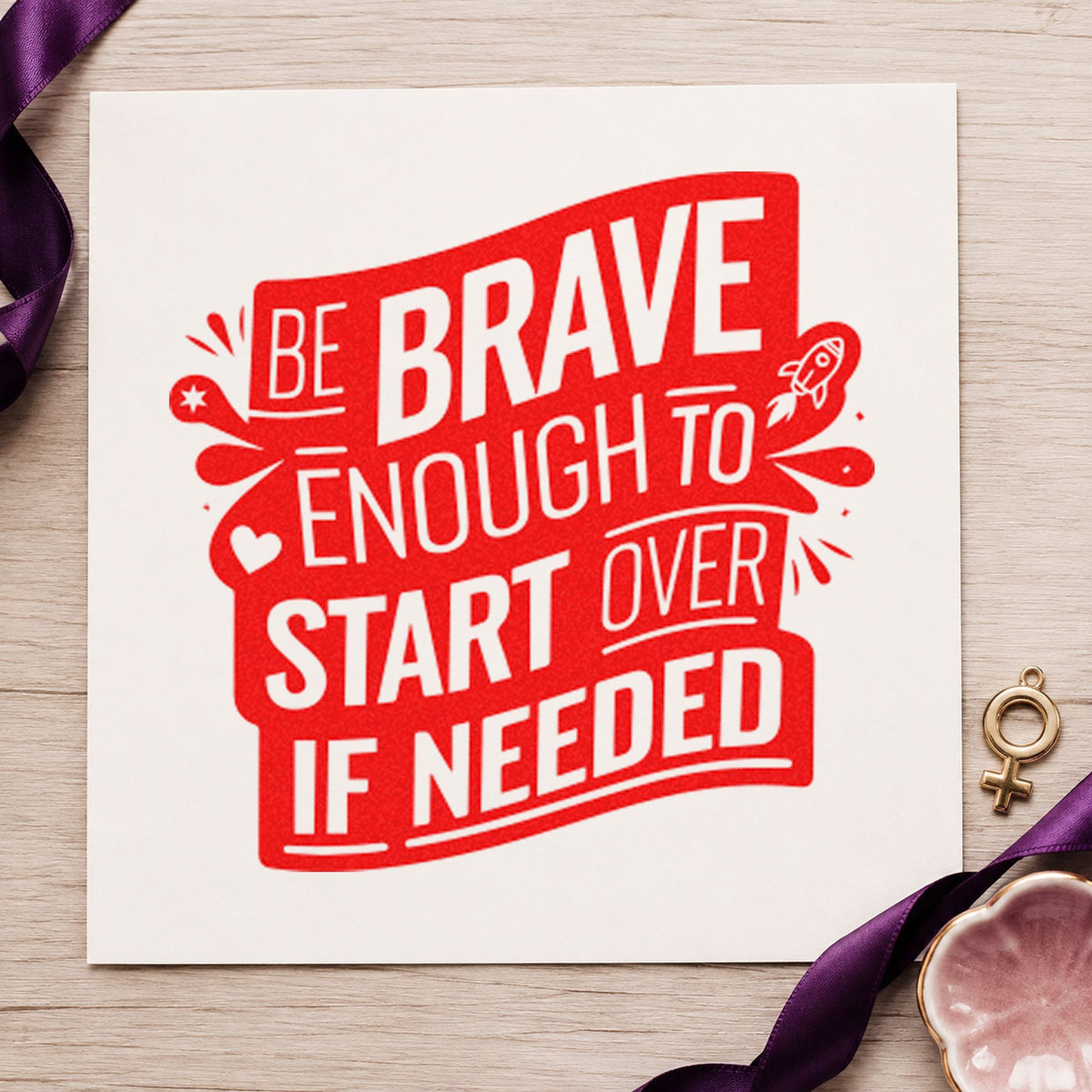 Brave Start Over Banner rubber stamp shown in red ink, stamped for projects such as drawer course labels.