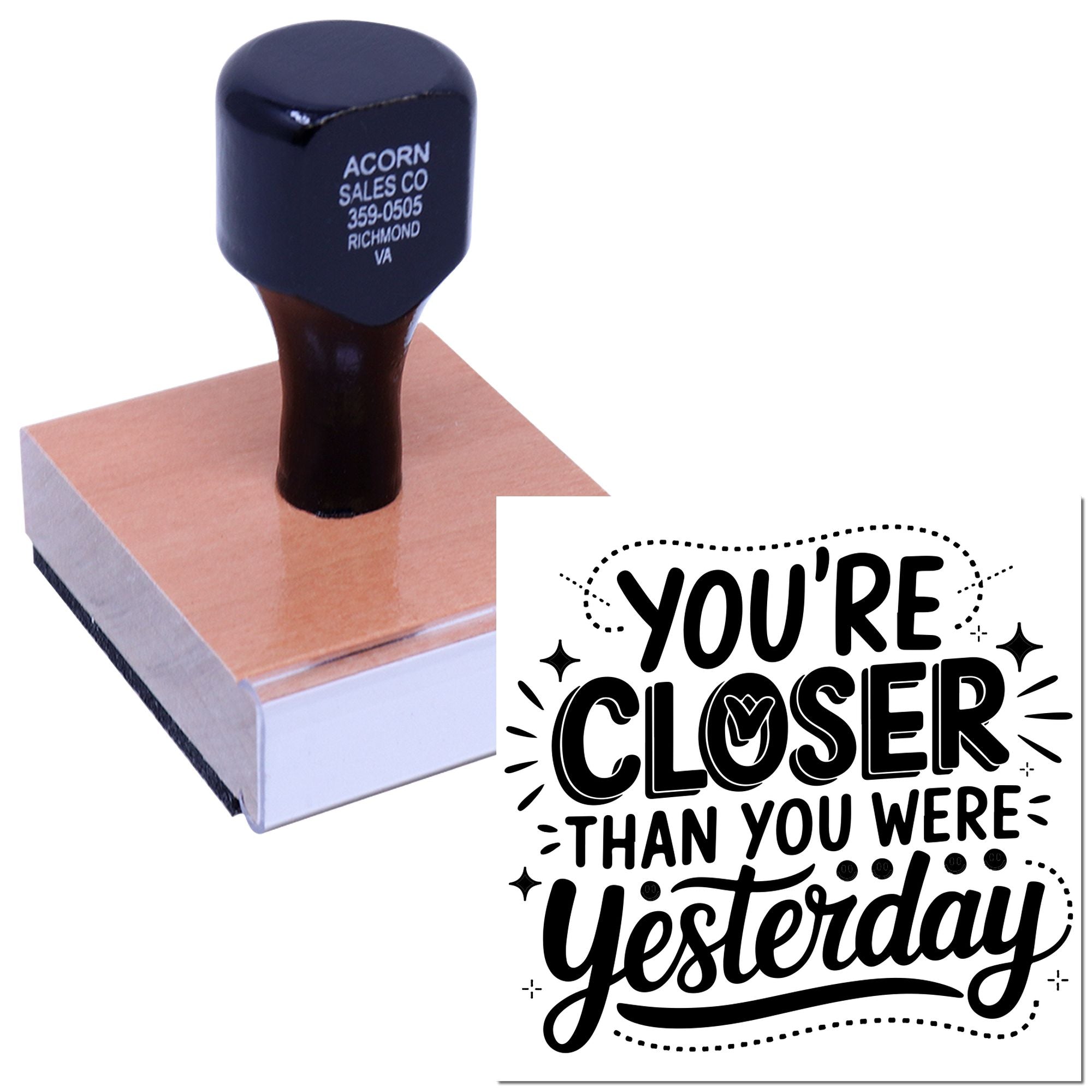 Motivational rubber stamp with Youre closer than you were yesterday quote for custom handmade cards and stationery.