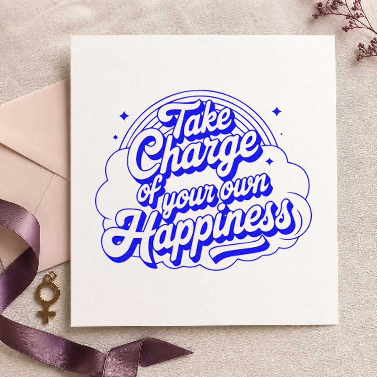 Take Charge Own Happiness Rubber Stamp – Duo Hand in use 5